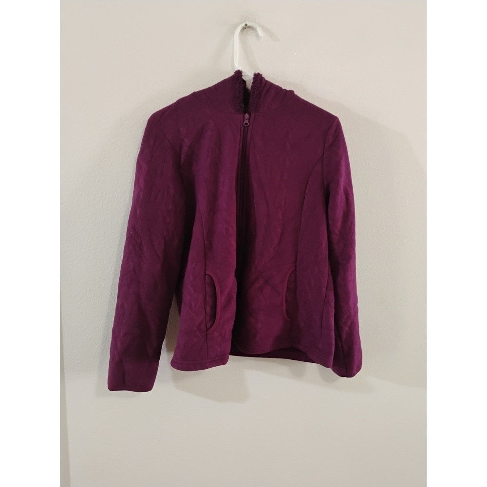 Faded Glory Womens Purple Fleece Zip Up Hoodie Faux Shearling Lined Jacket M